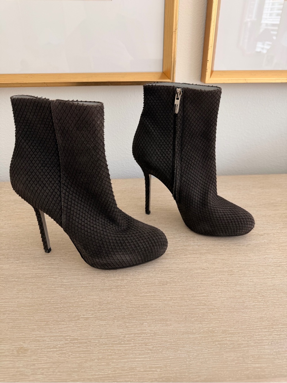 Sergio Rossi Black Textured High-Stiletto Ankle Boots